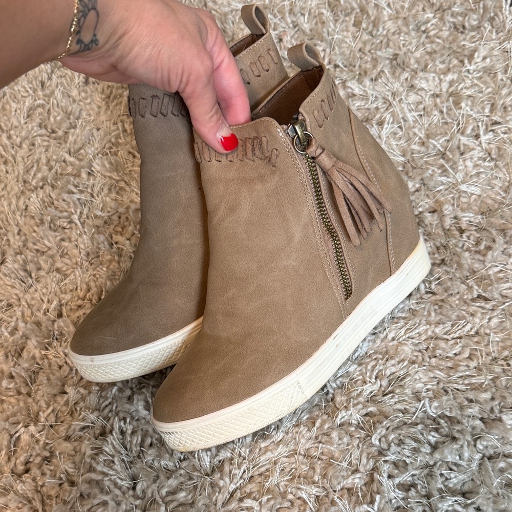 Tan Ankle Wedge with Tassel Detail